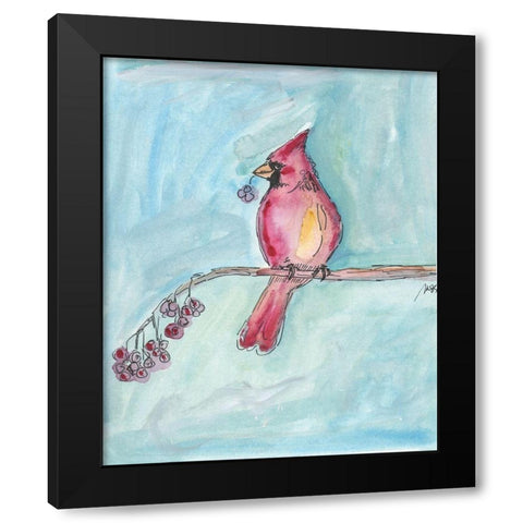 Cardinal on a Branch Black Modern Wood Framed Art Print with Double Matting by Strong, Molly Susan