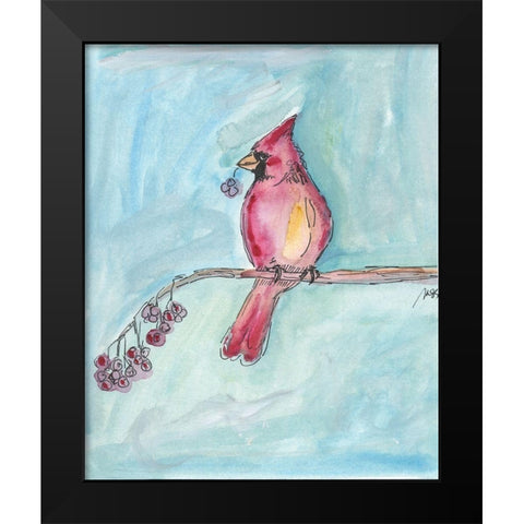 Cardinal on a Branch Black Modern Wood Framed Art Print by Strong, Molly Susan