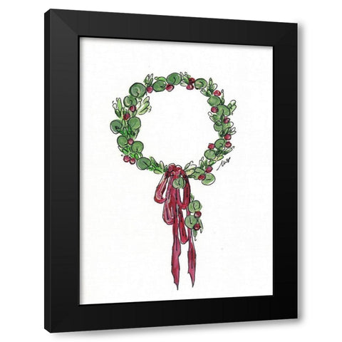 Holiday Wreath Black Modern Wood Framed Art Print by Strong, Molly Susan