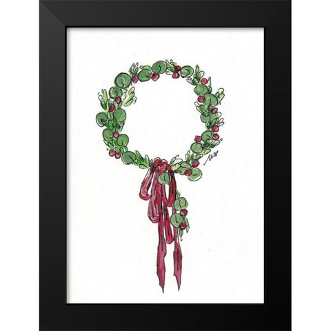 Holiday Wreath Black Modern Wood Framed Art Print by Strong, Molly Susan