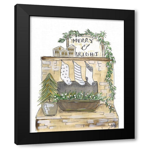 Merry and Bright Fireplace Black Modern Wood Framed Art Print by Strong, Molly Susan