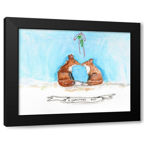 Foxy Christmas Kiss Black Modern Wood Framed Art Print by Strong, Molly Susan