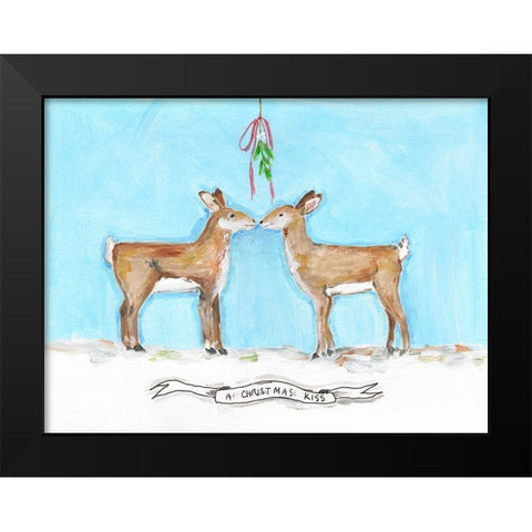 Deer Kiss Black Modern Wood Framed Art Print by Strong, Molly Susan