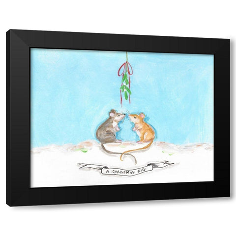 Christmouse Kiss Black Modern Wood Framed Art Print by Strong, Molly Susan