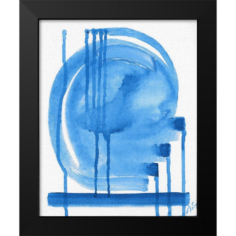 Blue Abstract Black Modern Wood Framed Art Print by Strong, Molly Susan