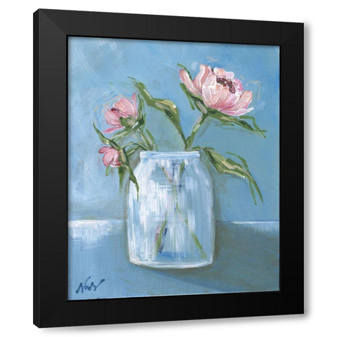 Pink Petals Black Modern Wood Framed Art Print by Strong, Molly Susan