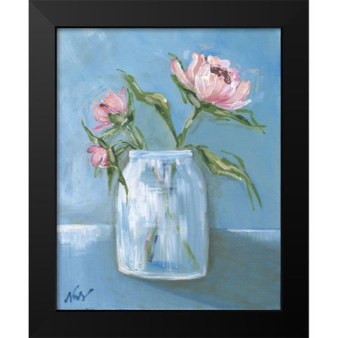 Pink Petals Black Modern Wood Framed Art Print by Strong, Molly Susan