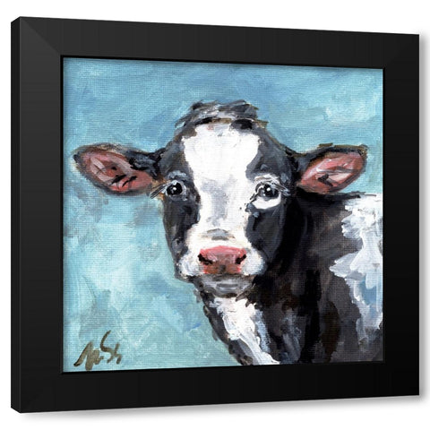 Buster the Cow Black Modern Wood Framed Art Print by Strong, Molly Susan