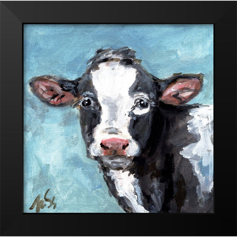Buster the Cow Black Modern Wood Framed Art Print by Strong, Molly Susan