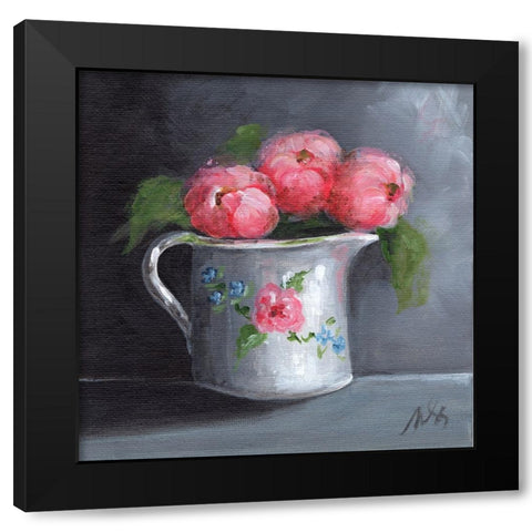 Peonies Black Modern Wood Framed Art Print with Double Matting by Strong, Molly Susan