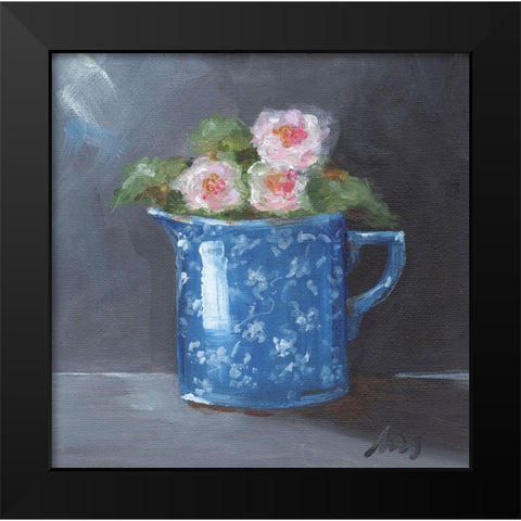 Blue Calico Black Modern Wood Framed Art Print by Strong, Molly Susan