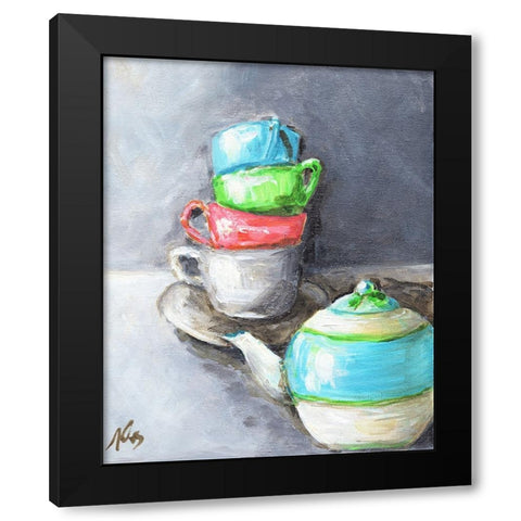 Tea Cup Stack Black Modern Wood Framed Art Print by Strong, Molly Susan