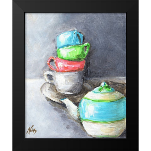 Tea Cup Stack Black Modern Wood Framed Art Print by Strong, Molly Susan