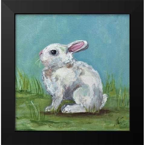 White Bunny Black Modern Wood Framed Art Print by Strong, Molly Susan