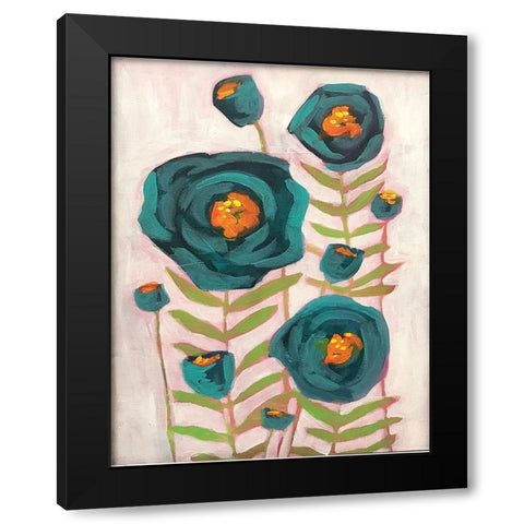 Blue Flowers Black Modern Wood Framed Art Print by Rupp, Mariah