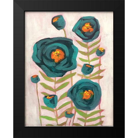 Blue Flowers Black Modern Wood Framed Art Print by Rupp, Mariah