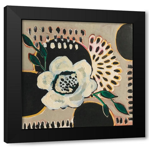 Flower and Black Circles Black Modern Wood Framed Art Print with Double Matting by Rupp, Mariah