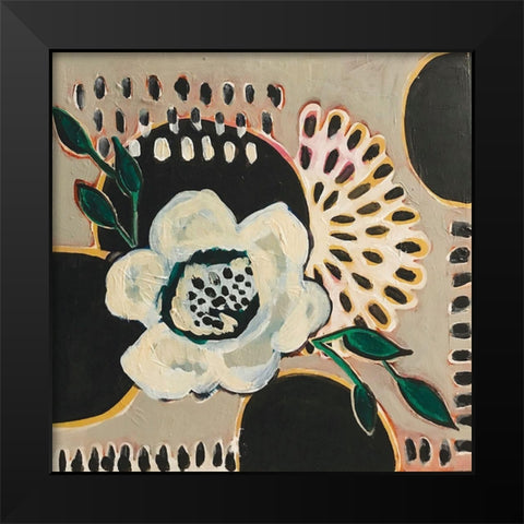 Flower and Black Circles Black Modern Wood Framed Art Print by Rupp, Mariah