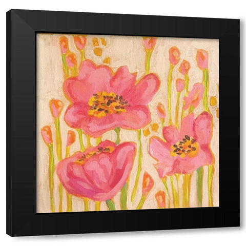 Pink Flowers Black Modern Wood Framed Art Print with Double Matting by Rupp, Mariah