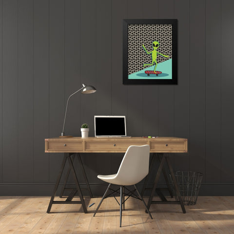 Skating Alien Black Modern Wood Framed Art Print by Rupp, Mariah