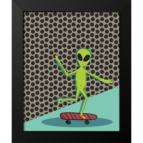 Skating Alien Black Modern Wood Framed Art Print by Rupp, Mariah
