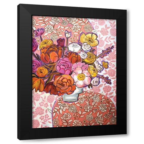 Pink Floral Black Modern Wood Framed Art Print with Double Matting by Rupp, Mariah