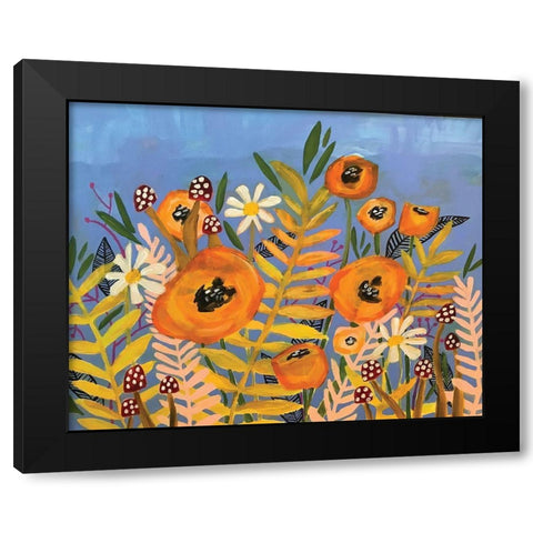 Floral on Blue Black Modern Wood Framed Art Print with Double Matting by Rupp, Mariah