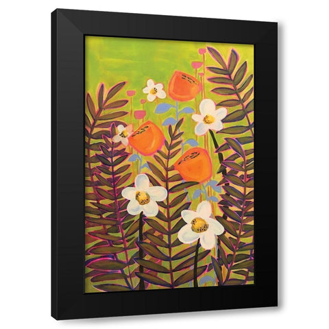 Orange Floral Black Modern Wood Framed Art Print by Rupp, Mariah