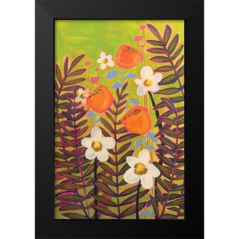 Orange Floral Black Modern Wood Framed Art Print by Rupp, Mariah
