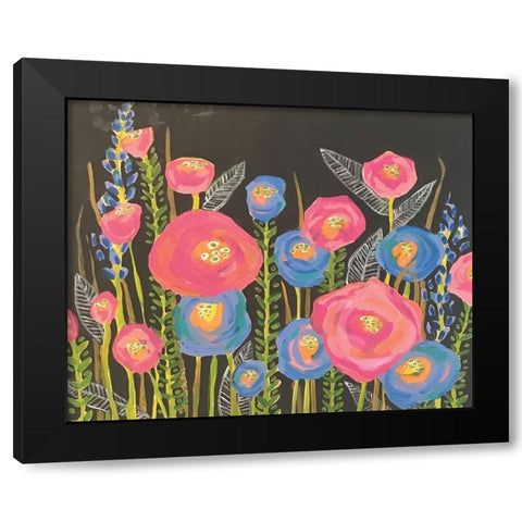 Pink and Blue Flowers Black Modern Wood Framed Art Print by Rupp, Mariah