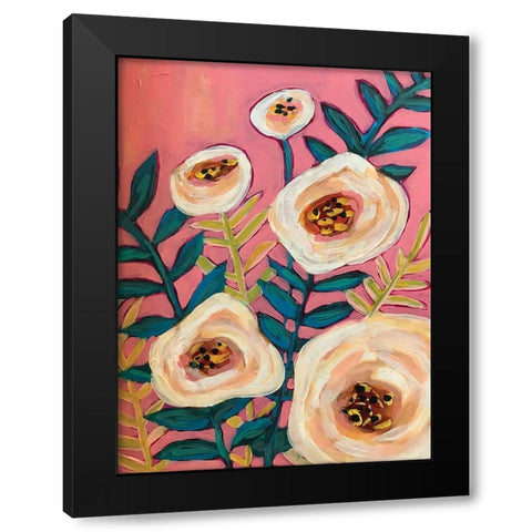 White Flowers on Pink Black Modern Wood Framed Art Print by Rupp, Mariah