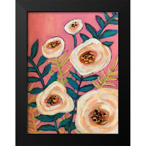 White Flowers on Pink Black Modern Wood Framed Art Print by Rupp, Mariah