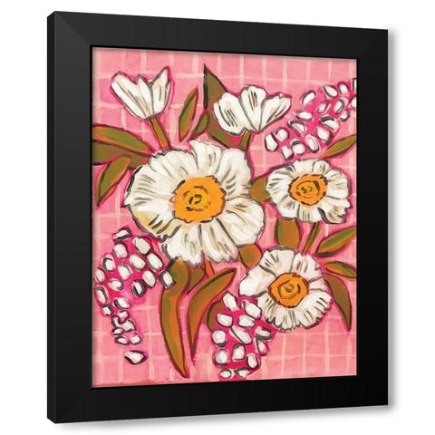 Flowers on Grid Black Modern Wood Framed Art Print by Rupp, Mariah