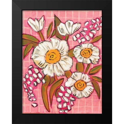 Flowers on Grid Black Modern Wood Framed Art Print by Rupp, Mariah