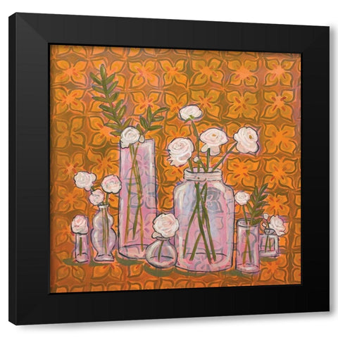 Flowers in Vases on Orange Black Modern Wood Framed Art Print by Rupp, Mariah