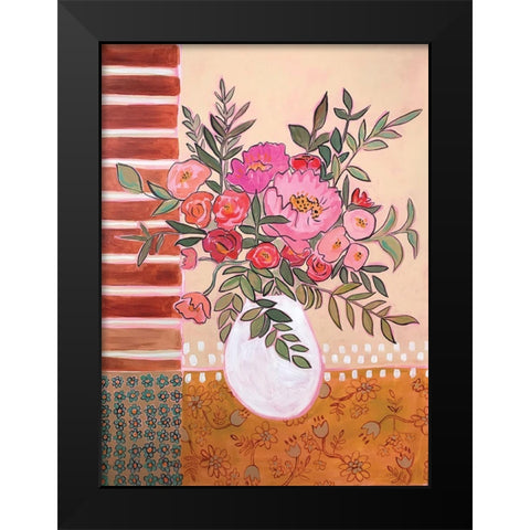 Pink Flowers Black Modern Wood Framed Art Print by Rupp, Mariah