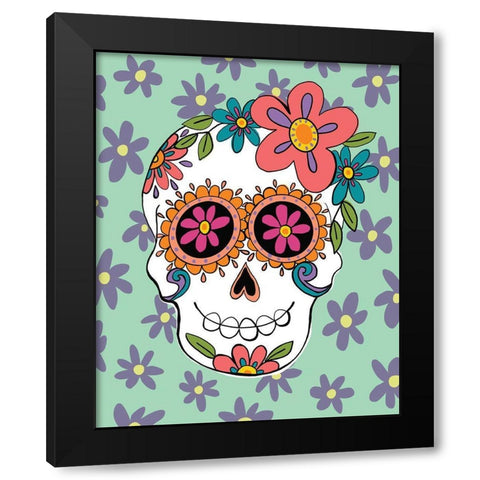 Sugar Skulls in Green Black Modern Wood Framed Art Print with Double Matting by Rupp, Mariah