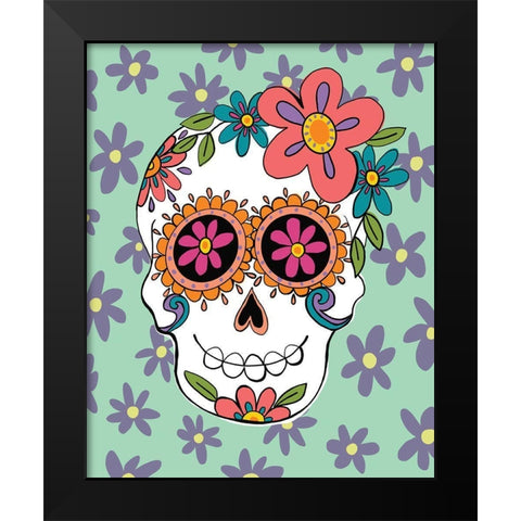 Sugar Skulls in Green Black Modern Wood Framed Art Print by Rupp, Mariah