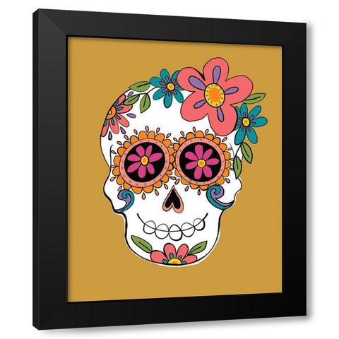 Sugar Skulls in Yellow Black Modern Wood Framed Art Print with Double Matting by Rupp, Mariah