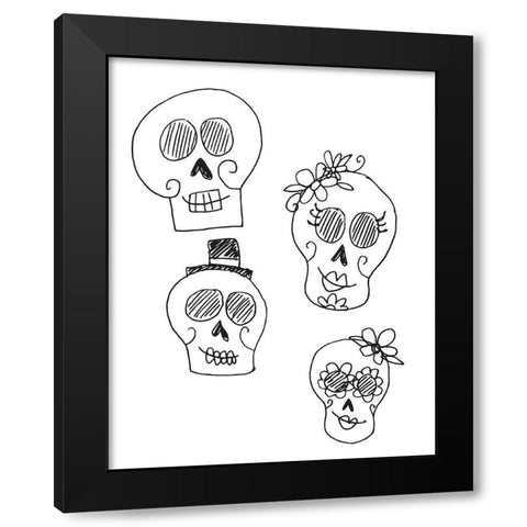 BW Sugar Skulls Black Modern Wood Framed Art Print with Double Matting by Rupp, Mariah