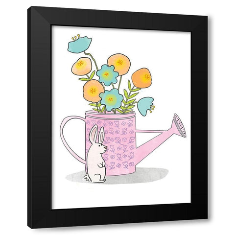 Bunny Watering Can Black Modern Wood Framed Art Print by Rupp, Mariah