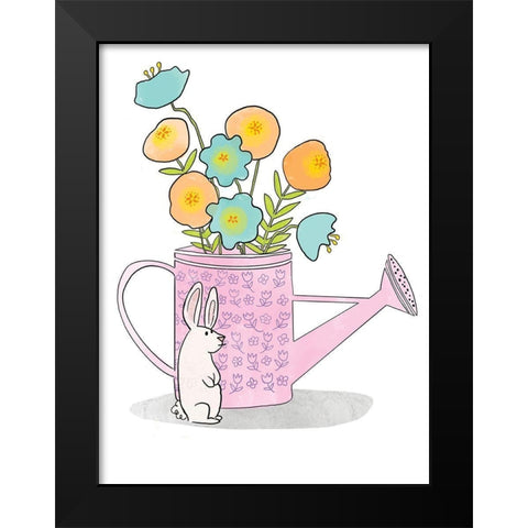 Bunny Watering Can Black Modern Wood Framed Art Print by Rupp, Mariah