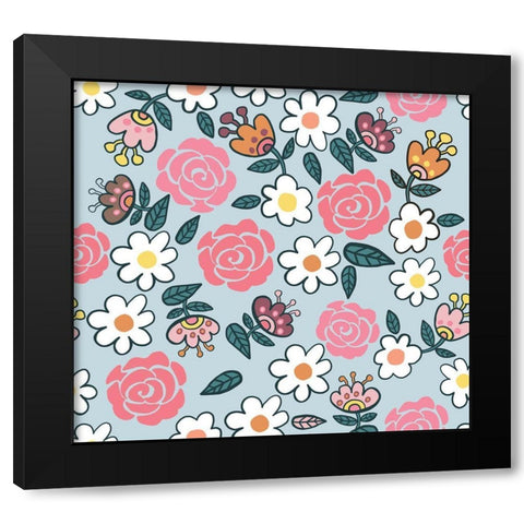 Rose Pattern Black Modern Wood Framed Art Print by Rupp, Mariah
