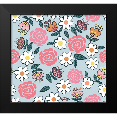 Rose Pattern Black Modern Wood Framed Art Print by Rupp, Mariah