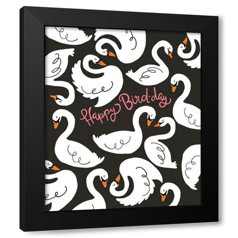 Happy Birthday Swans Black Modern Wood Framed Art Print by Rupp, Mariah