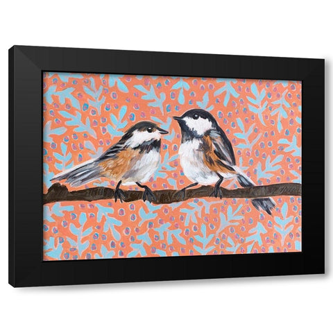 Two Chickadees Black Modern Wood Framed Art Print with Double Matting by Rupp, Mariah