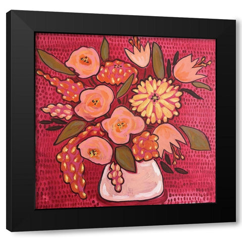 Raspberry Floral Black Modern Wood Framed Art Print by Rupp, Mariah