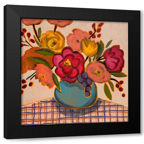 Floral on Plaid Black Modern Wood Framed Art Print by Rupp, Mariah