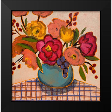 Floral on Plaid Black Modern Wood Framed Art Print by Rupp, Mariah