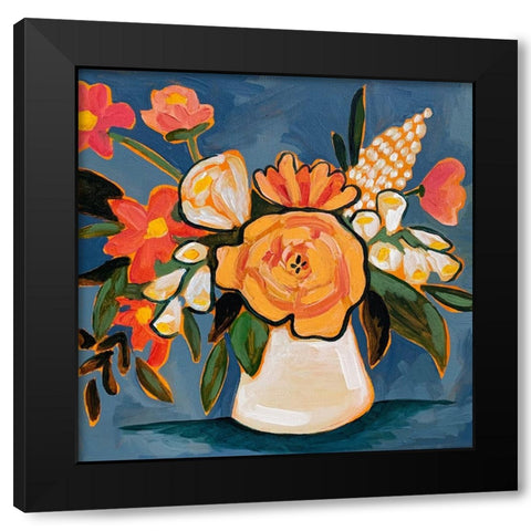 Floral on Blue II Black Modern Wood Framed Art Print by Rupp, Mariah